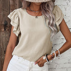 Summer Petal Ruffle Sleeve Pullover Blouse