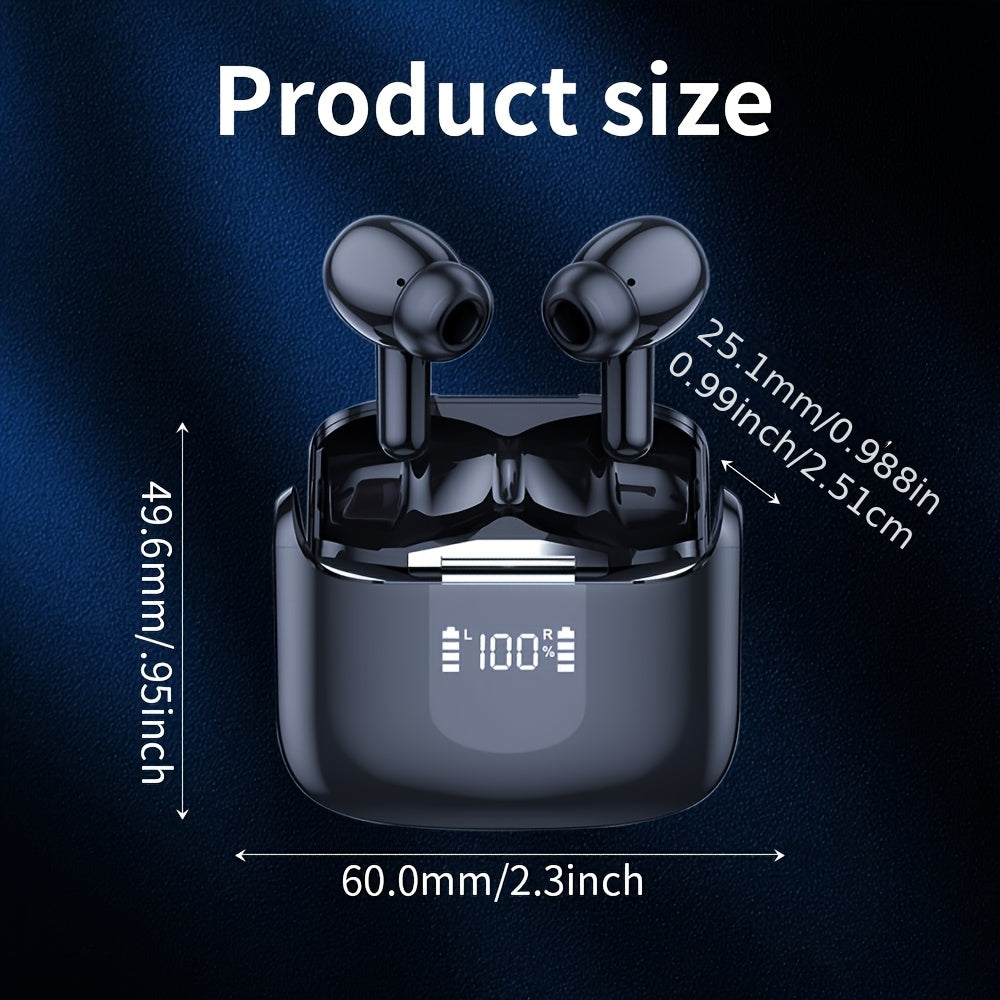 Wireless Earbuds, Wireless Headphones with 5.3 Stereo Bass, 40-Hour Dual Microphone Calling, In-Ear USB-C LED Display Sports Headset, Compact Wireless Earbuds