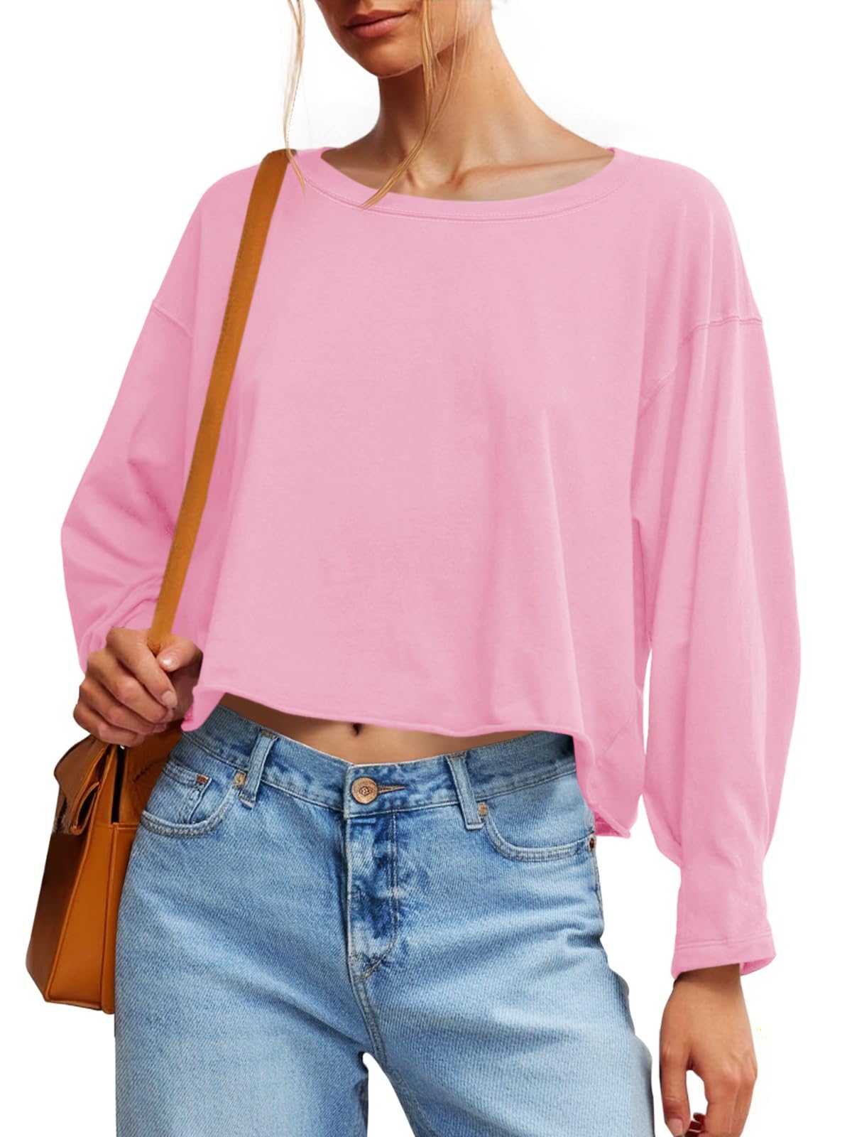 Lantern Sleeve Crewneck Crop Top