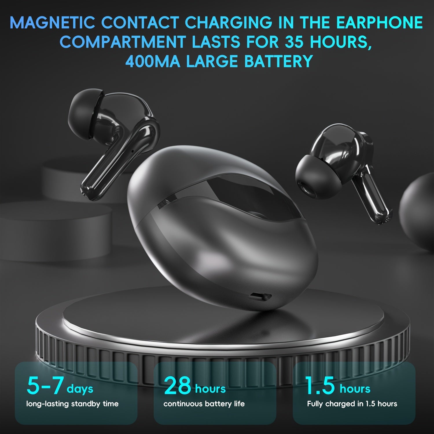 Wireless Earbuds BT 5.4 Noise Cancelling | 400mAh Charging Case | 13mm Dynamic Driver & HIFI Stereo | Built-in Mic, LED Display, Type-C | for Calls/Office/Outdoor Sports | Gift-Ready for Family/Friends/Partners