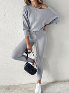 Casual Ribbed Pullover Lounge Set