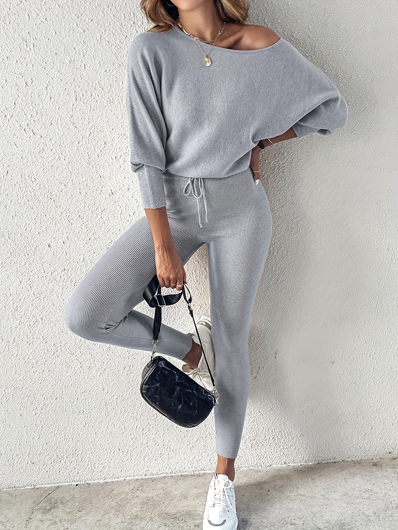 Casual Ribbed Pullover Lounge Set