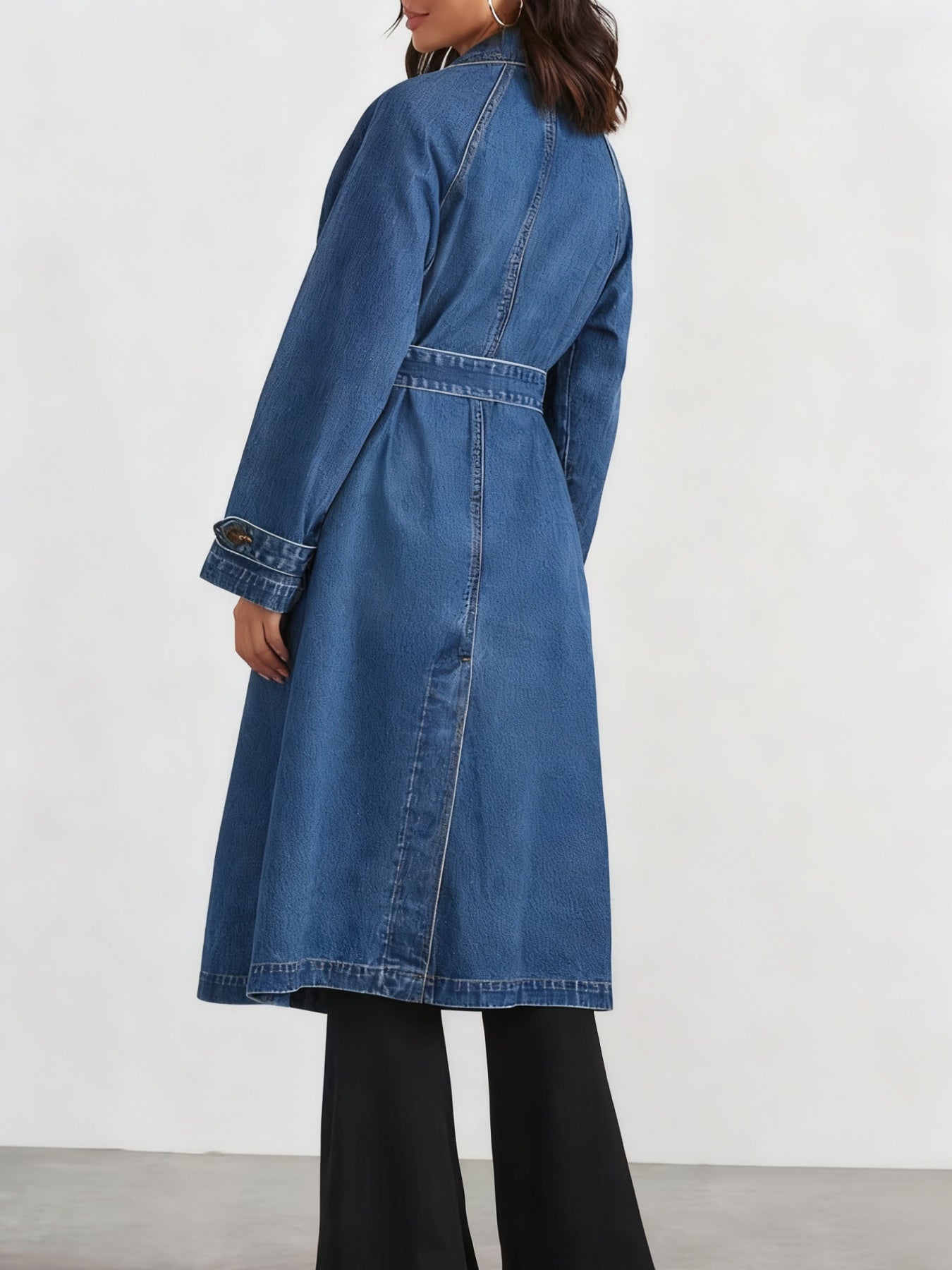 Longline Denim Windbreaker Trench Coat