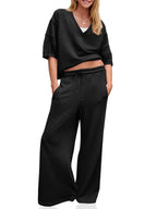 V-Neck Lounge Set with Wide-Leg Trousers