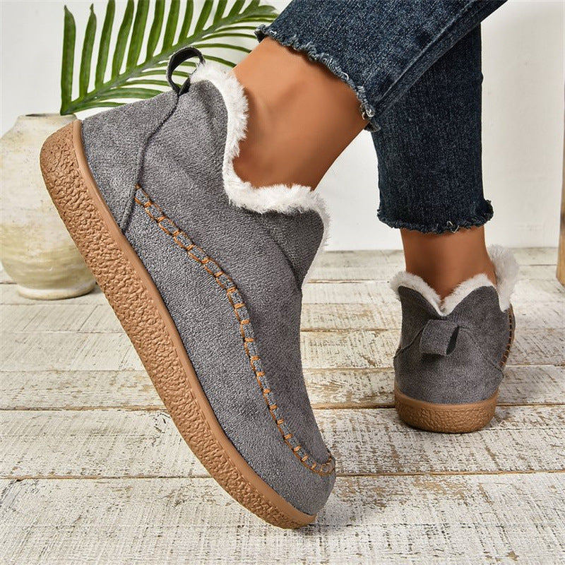 Fashion V-Cut Plush Winter Ankle Boots with Faux Suede Finish
