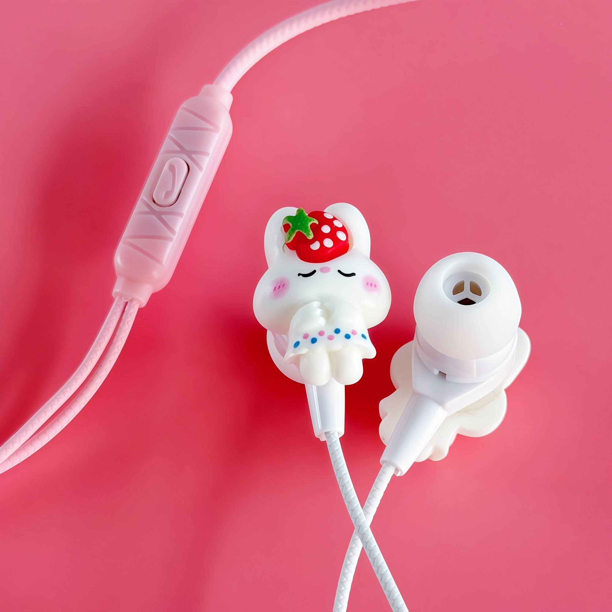 Cute Wired Headphones Equipped with DIY Cartoon Cute Rabbit Accessories, High-definition Microphone, Noise-canceling Student Headphones, 3.5mm Jack Compatible with All 3.5mm Interface Devices,Comfortable Earplugs & Durable No