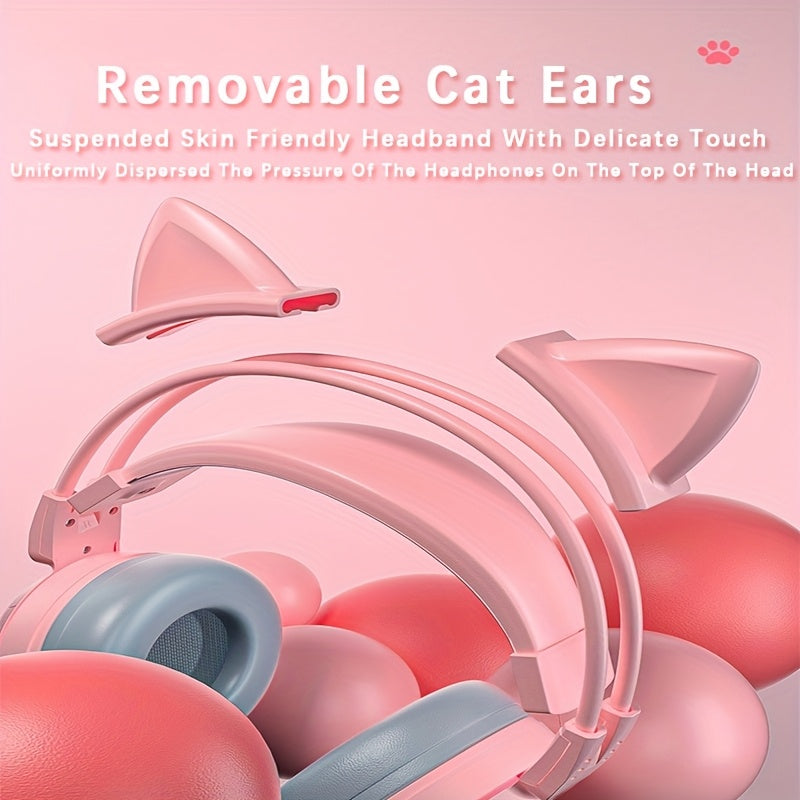 Gaming Headphones with Cat Ears And RGB Lighting - 3.5Mm Wired Over-Ear Headphones Featuring an Omnidirectional Microphone, Noise Cancellation, Volume Control, Compatible with PS4, PS5, Xbox, PC, Switch - Anime Animal Theme,