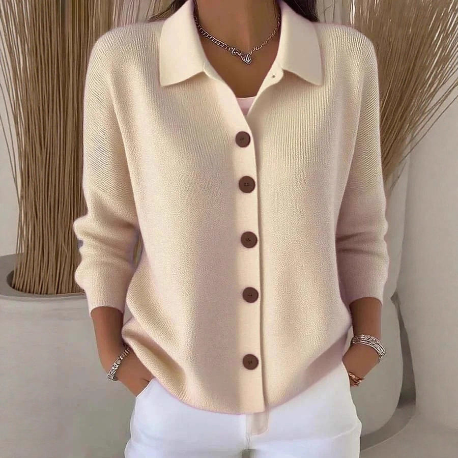 Button-Front Lapel Sweater Cardigan