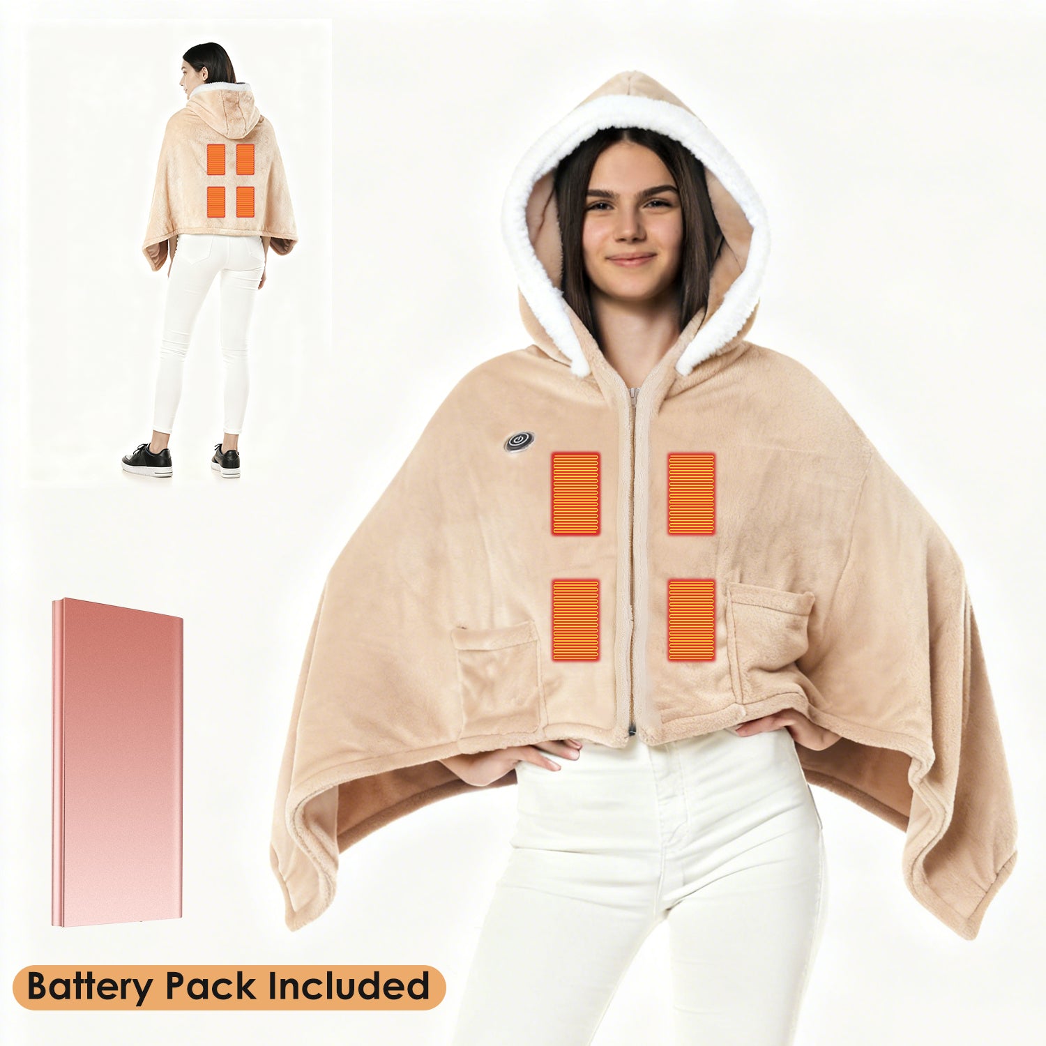 Wearable Heated Throw Blanket with Power Bank