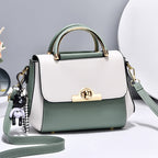 Elegant Retro Colorblock PU Leather Crossbody Bag with Top Handle