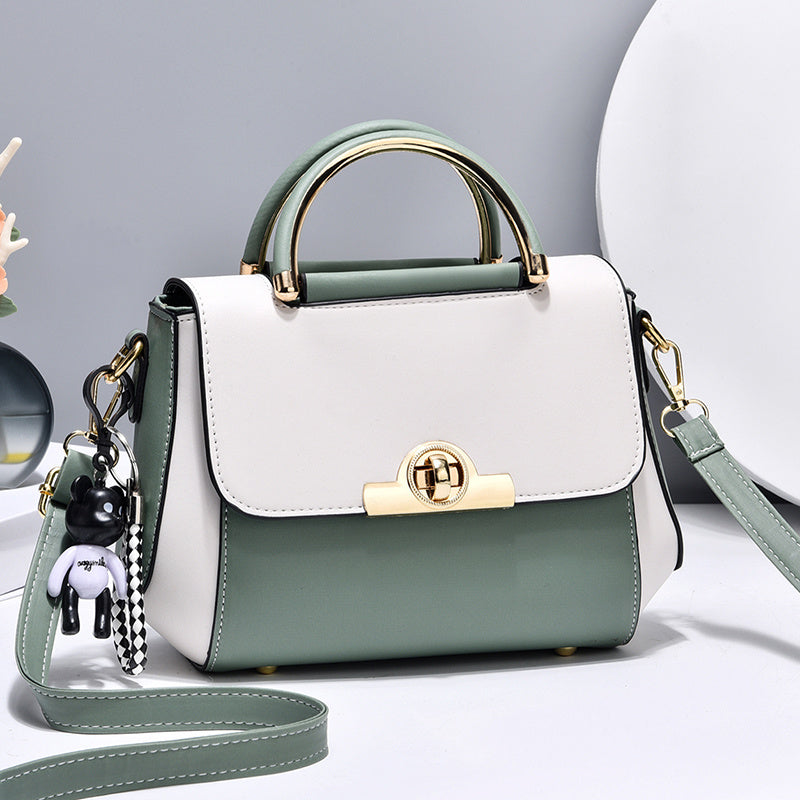 Elegant Retro Colorblock PU Leather Crossbody Bag with Top Handle