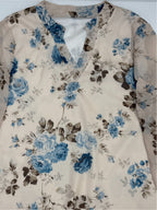 Vintage V-Neck Chiffon Blouse with Lotus Leaf Sleeves