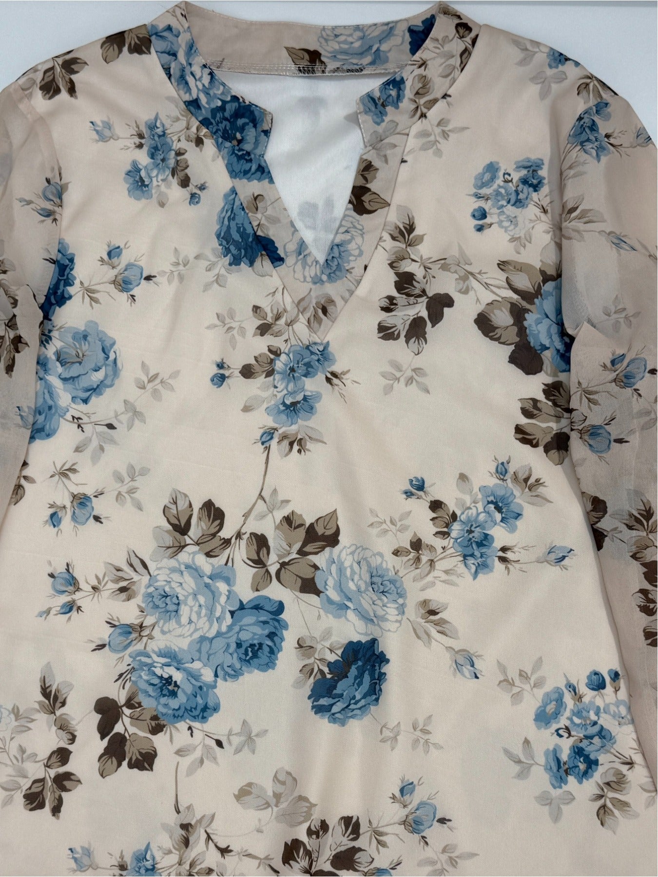 Vintage V-Neck Chiffon Blouse with Lotus Leaf Sleeves