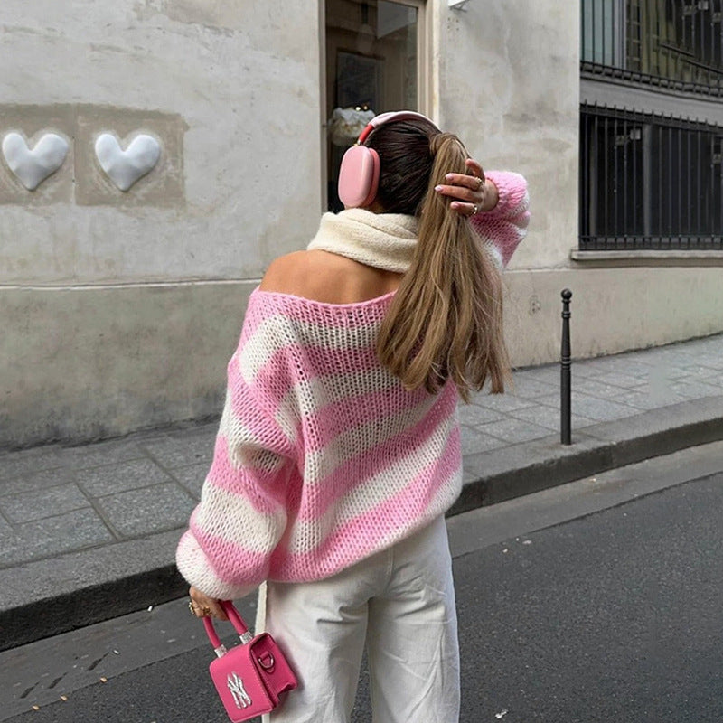 Loose Striped Pullover Knit Sweater