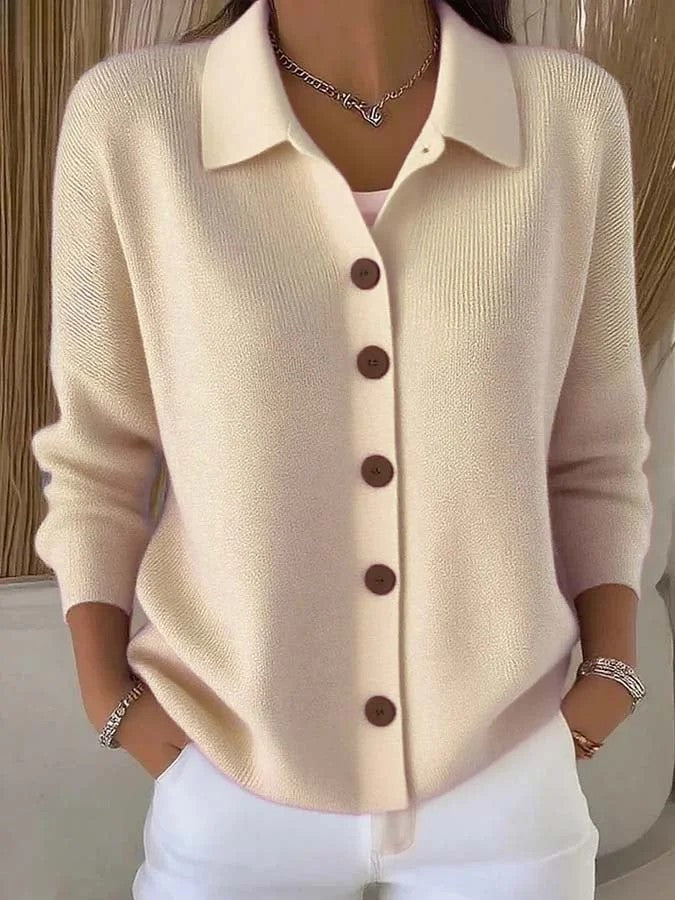 Button-Front Lapel Sweater Cardigan