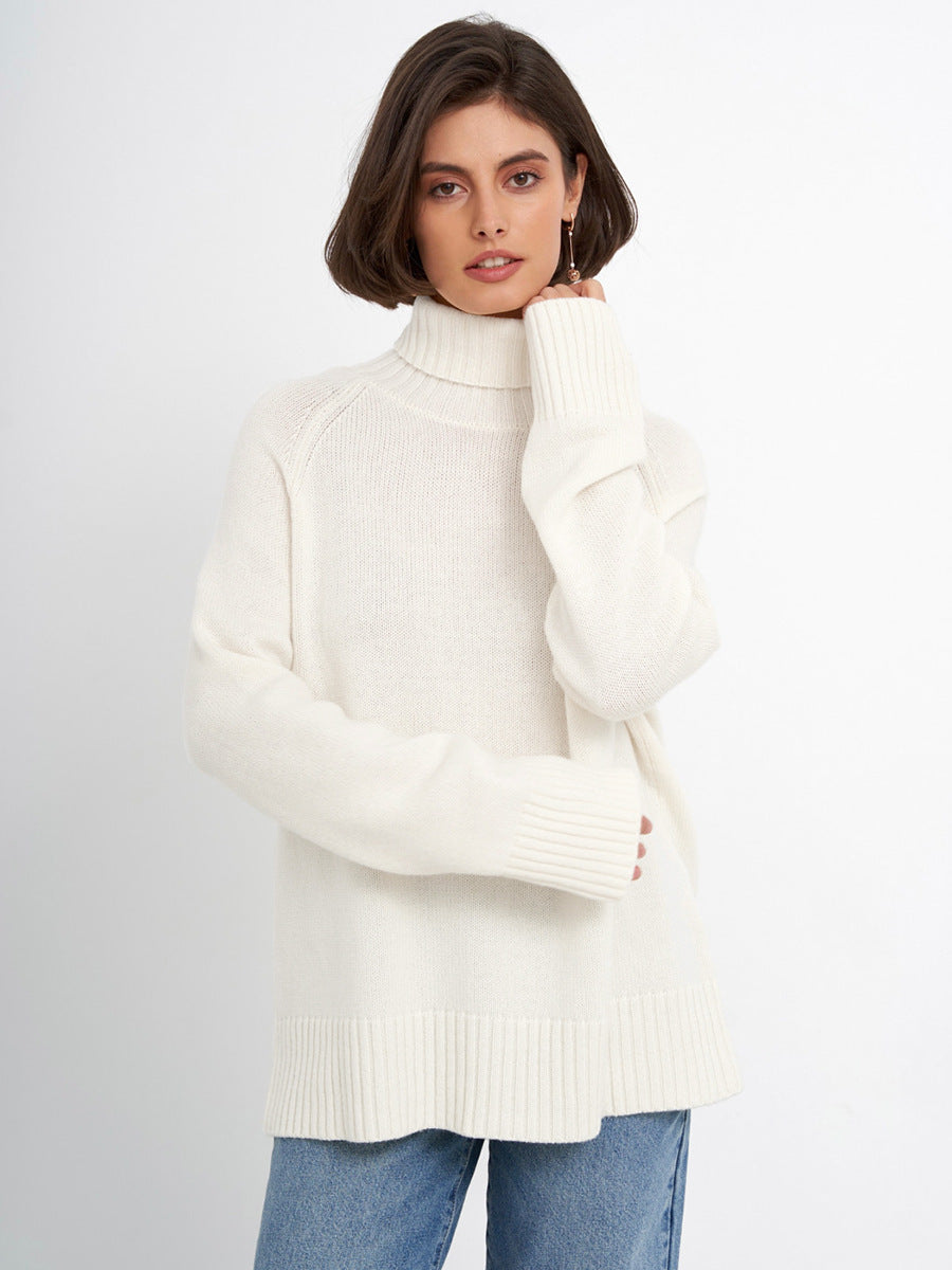 Solid-Color Raglan Sleeve Turtleneck Sweater