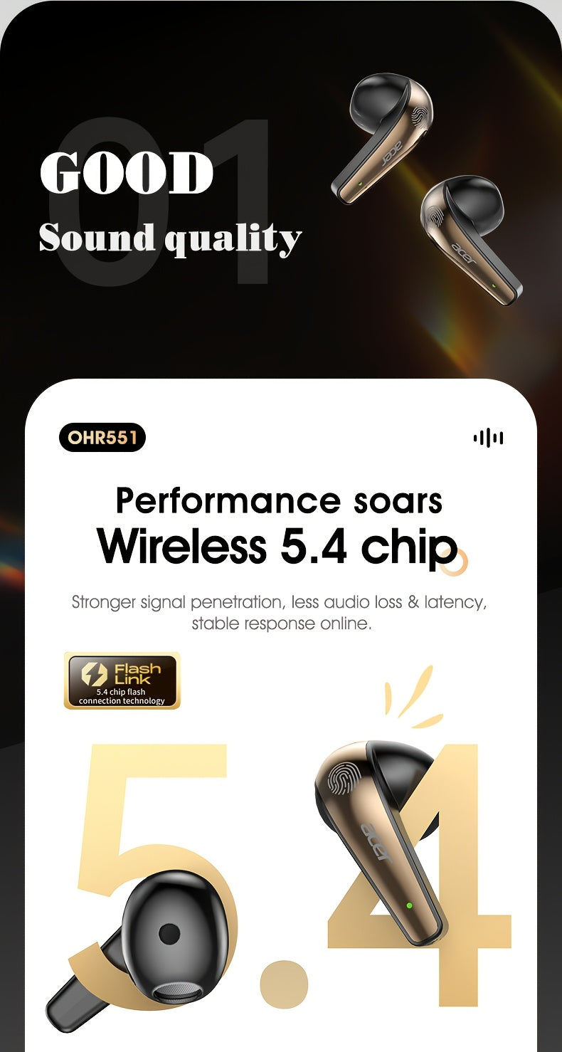 Acer TWS Wireless Earbuds with Deep Bass Stereo Sound + Call Noise Reduction, Long Battery Life, In-Ear Design for Sports And Running, Low Latency Gaming Mode, HIFI Audio, Lightweight Touch Control Design, Stylish Appearance