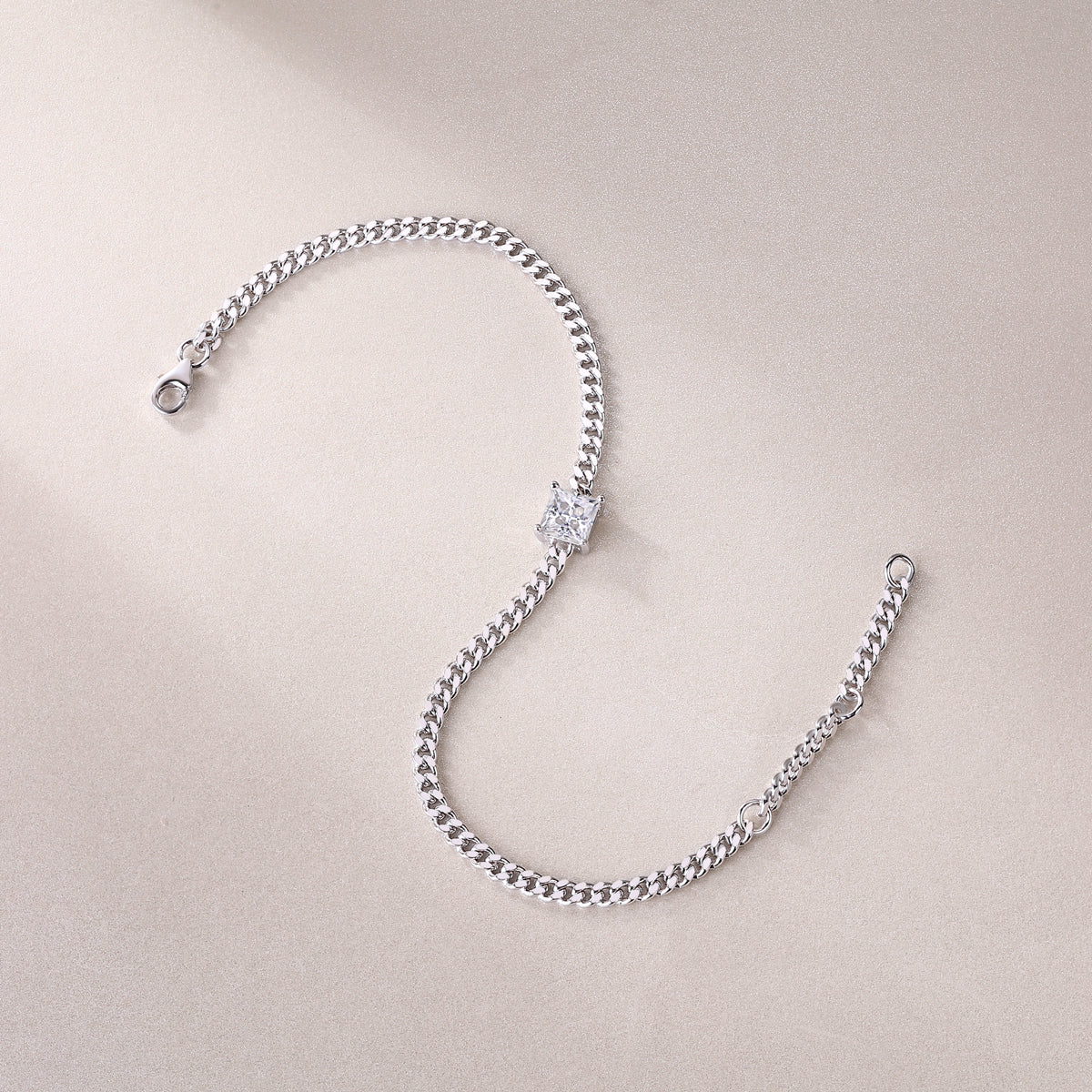 Luxury Square Mossan Diamond S925 Silver Chain Bracelet