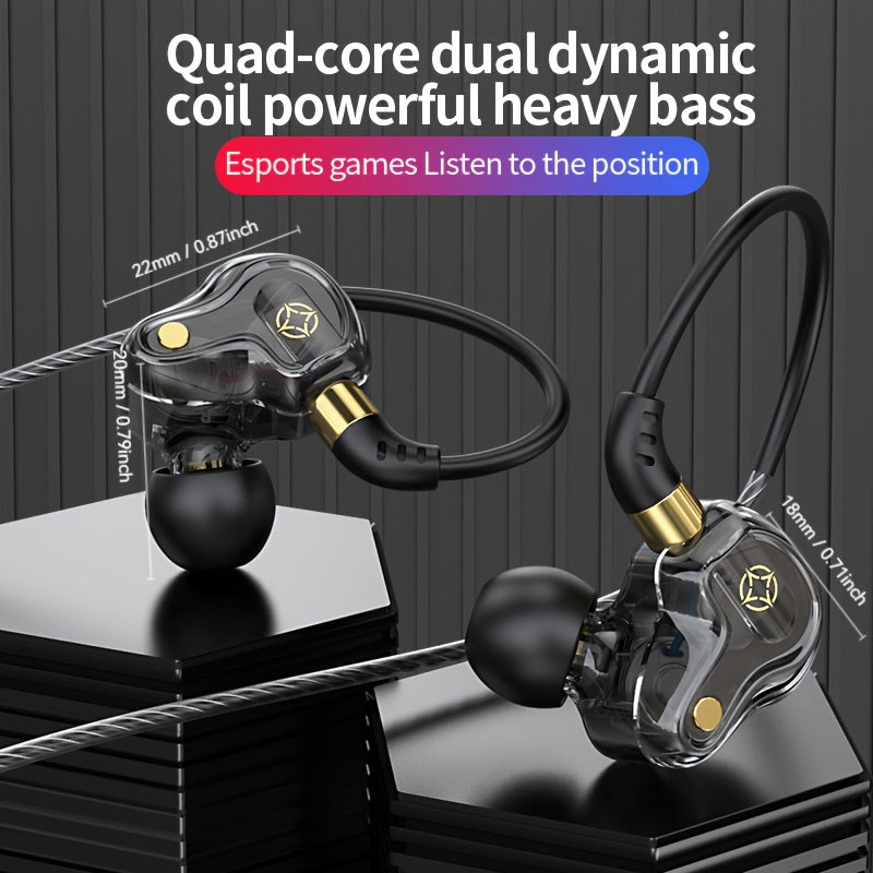 Hot Selling New Quad-core Double Acting Ring L-plug Earphone HIFI Heavy Subwoofer Phone Cable Length 1.5m/59.055inch Cable Anchor Earphone 3.5mm/0.14inch Plug TYPE-C Plug and Storage Box