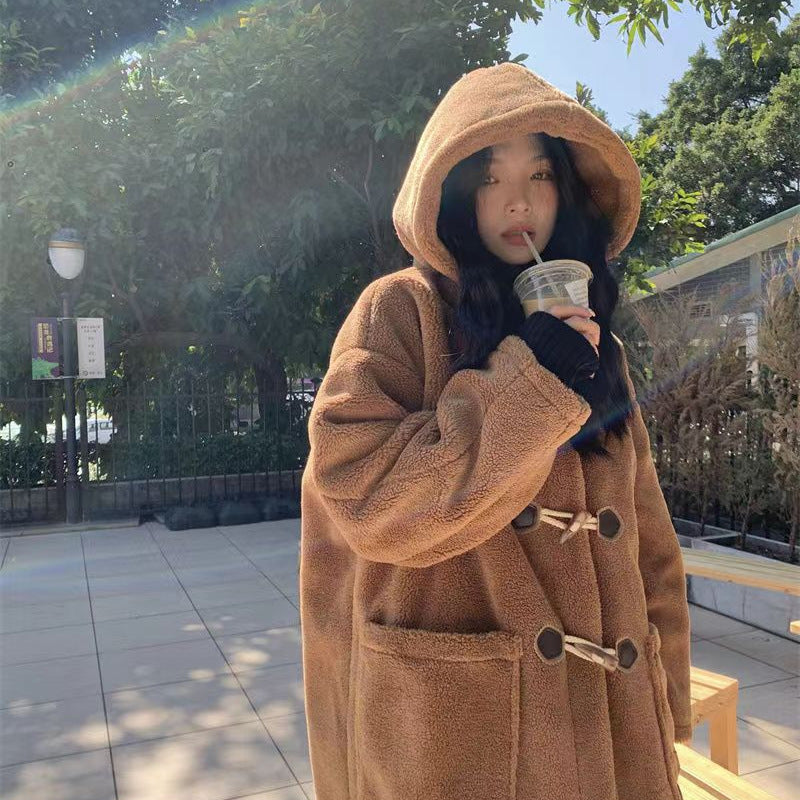 Horn Button Lamb Wool Duffle Coat