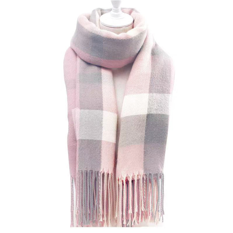 Unisex Pastel Plaid Tassel Shawl Scarf