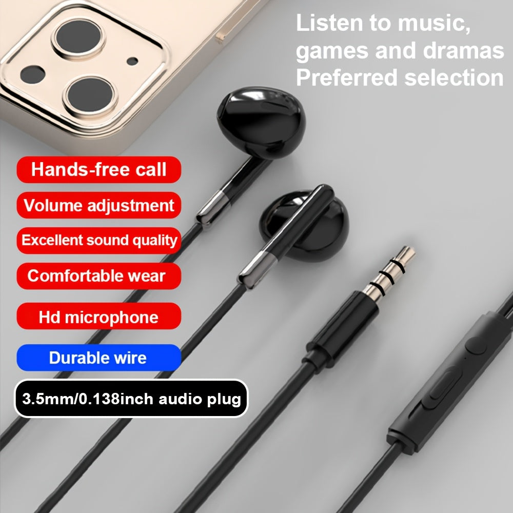 Wired Headphones with a 3.5Mm Jack, Featuring a Built-In Microphone, In-Ear Design, High-Definition Sound Quality, Supporting Calls, Volume Adjustment, And Song Switching. They Can Be Used with Devices Like Smartphones, Lapto