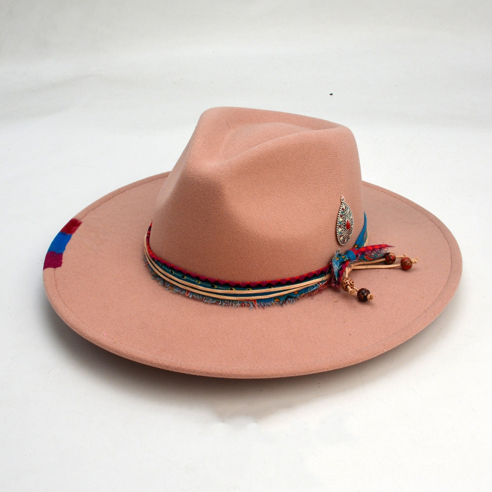 Wool-Like Retro Felt Cap British Wide Brim Hat