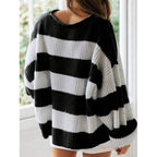 Oversized Batwing Sleeve Striped Knit Sweater