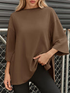 Oversized Side-Slit T-Shirt with 3/4 Sleeves