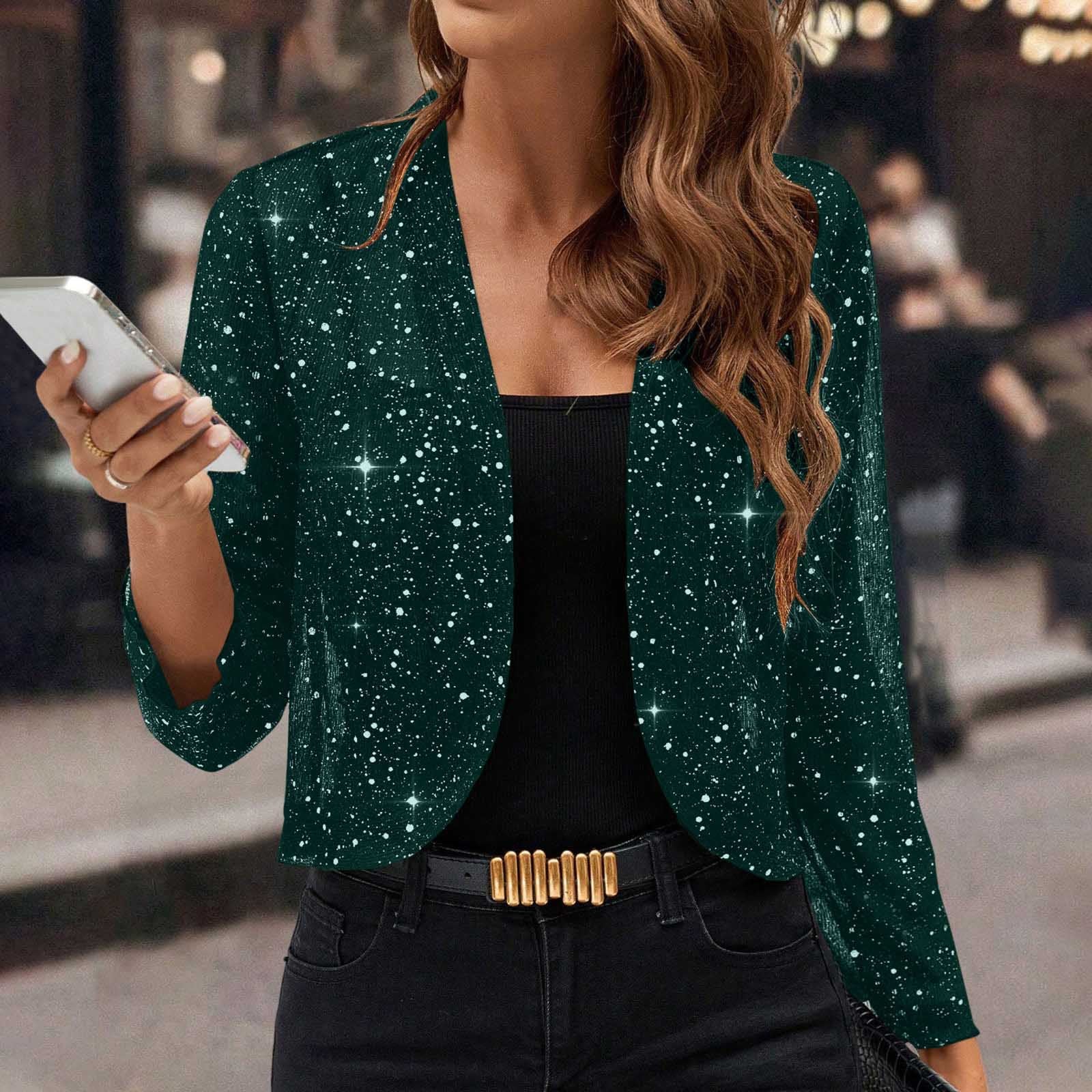 Sequin Open-Front Party Cardigan Jacket