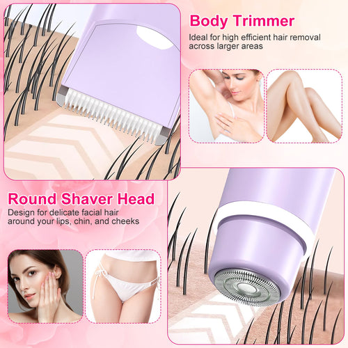 1Pc 2 In 1 Bikini Trimmer For Women Dual Head Cordless Body Shaver IPX5 Waterproof Rechargeable Pubic Hair Razor Wet And Dry Use For Bikini Underarm Leg Arm Body Face
