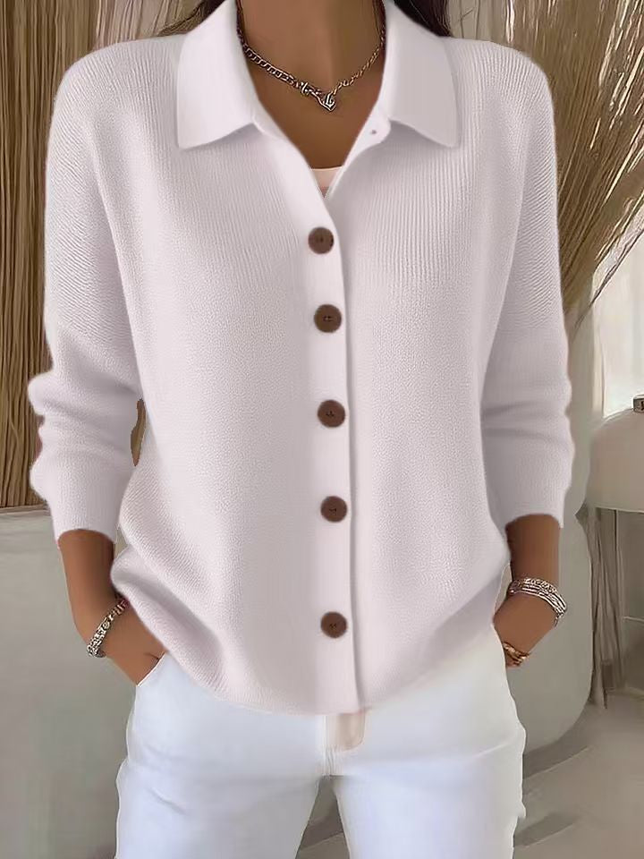 Button-Front Lapel Sweater Cardigan