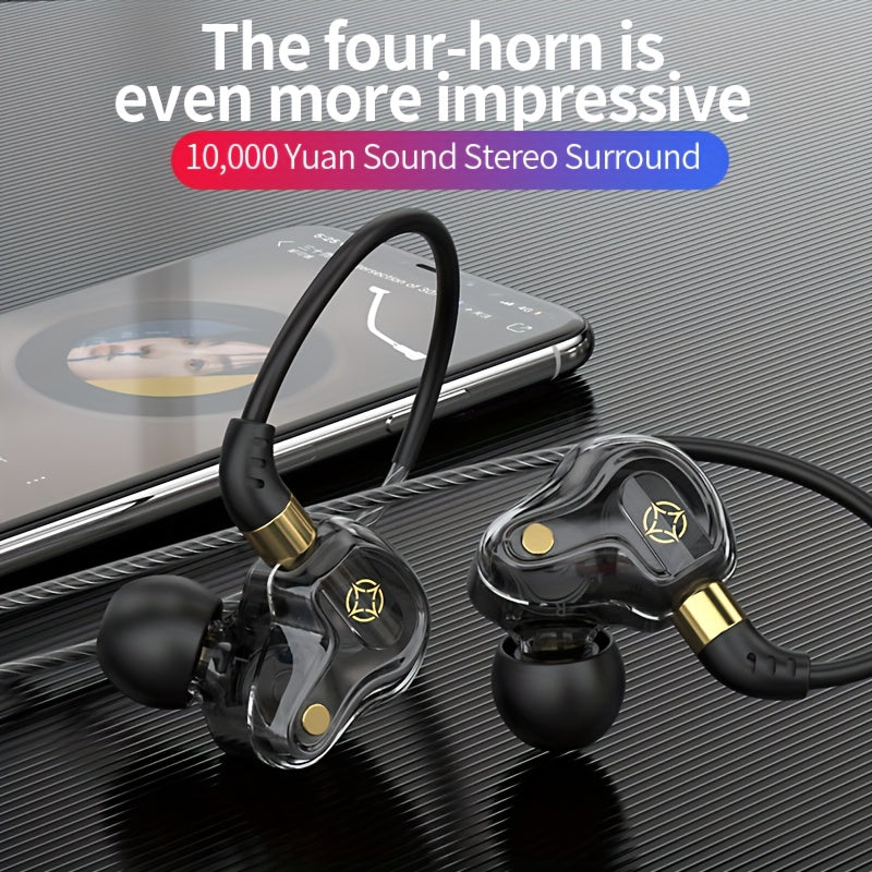 Hot Selling New Quad-core Double Acting Ring L-plug Earphone HIFI Heavy Subwoofer Phone Cable Length 1.5m/59.055inch Cable Anchor Earphone 3.5mm/0.14inch Plug TYPE-C Plug and Storage Box