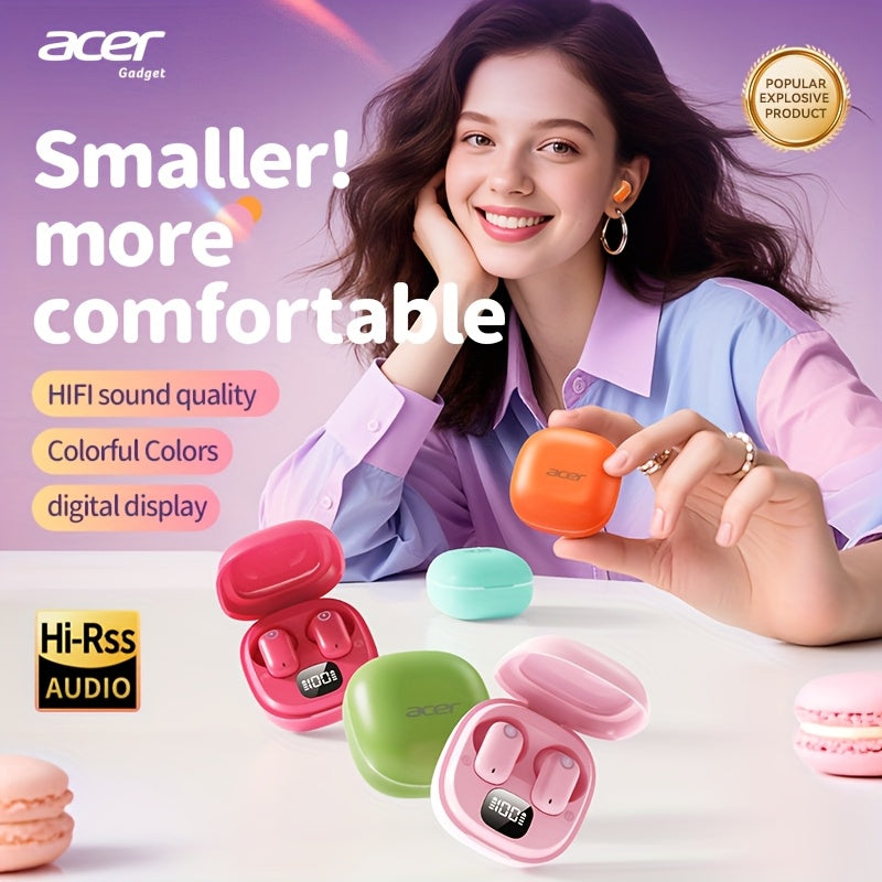 The New Acer 2025 TWS Wireless Earbuds Feature Deep Bass Stereo Sound And Call Noise Reduction, with an Extended Battery Life. They Are Semi-In-Ear, Suitable for Sports And Running
