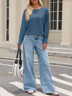Lantern Sleeve Crewneck Crop Top