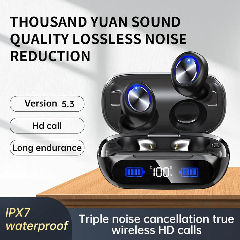 Wireless Earbuds 200Hrs Playtime Wireless 5.3 HD Calls & ENC Noise Cancelling Mic, IPX7 High Quality Sport Earbuds with 1400mAh Charging Case, Triple Noise Cancellation, Stereo Deep Bass for Running Workout Gym, Wireless Earb