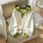 Two-Tone Hooded Knit Cardigan Sweater