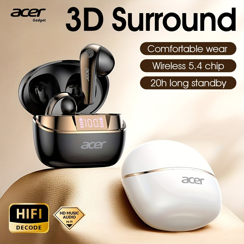 Acer TWS Wireless Earbuds with Deep Bass Stereo Sound + Call Noise Reduction, Long Battery Life, In-Ear Design for Sports And Running, Low Latency Gaming Mode, HIFI Audio, Lightweight Touch Control Design, Stylish Appearance