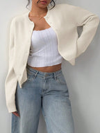 Chic Round Neck Slim Knit Cardigan