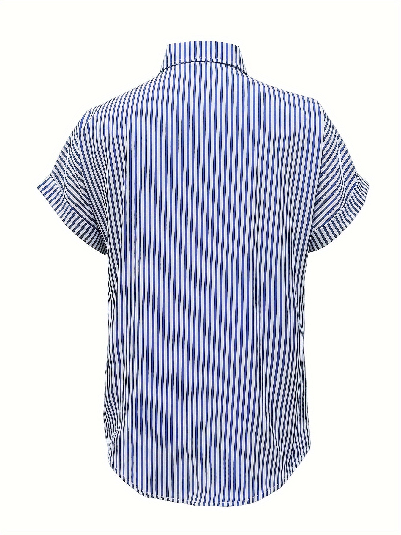 Oversized Short Sleeve Striped Button-Up Blous