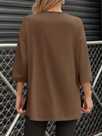 Oversized Side-Slit T-Shirt with 3/4 Sleeves