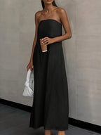 High-Waisted Linen Strapless Bandeau Dress