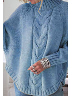 High-Collar Cable Knit Batwing Sweater