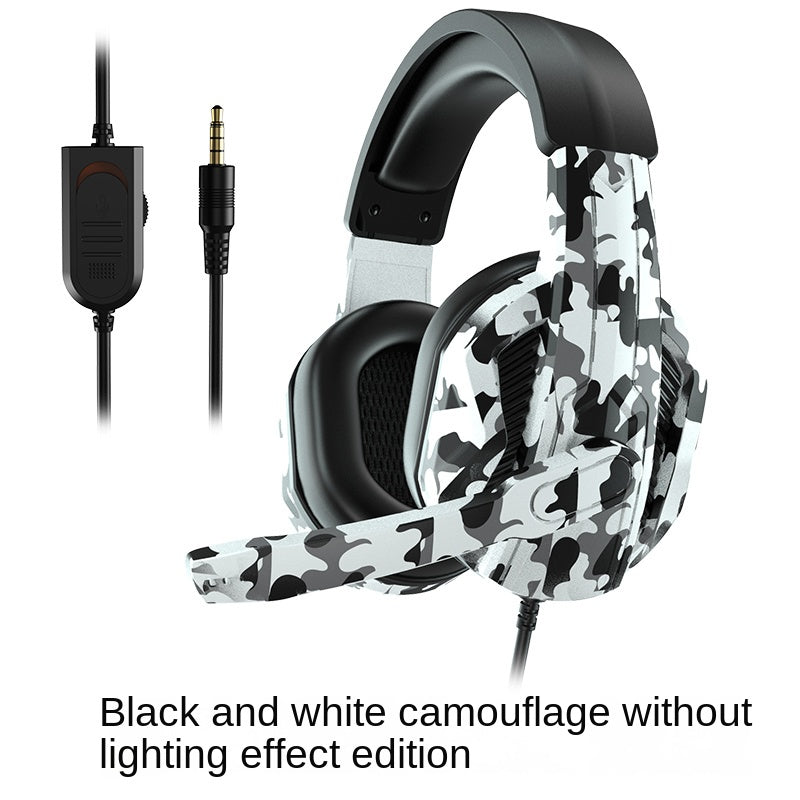 Headset with Microphone for PS4 PS5pcs XBOX ONE SWITCH | Ergonomic Design, Comfortable Wear, Gray Camouflage, Sound Isolation, Wired, Volume Control, Retractable Cable, 3.5mm Jack, USB Powered
