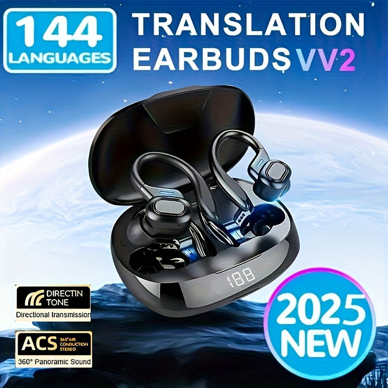 144-Language AI Intelligent Earphones with Real-Translation - Wireless, Control, High-Quality Sound & Music Playback, USB-C Charging Included, Travel Earphones