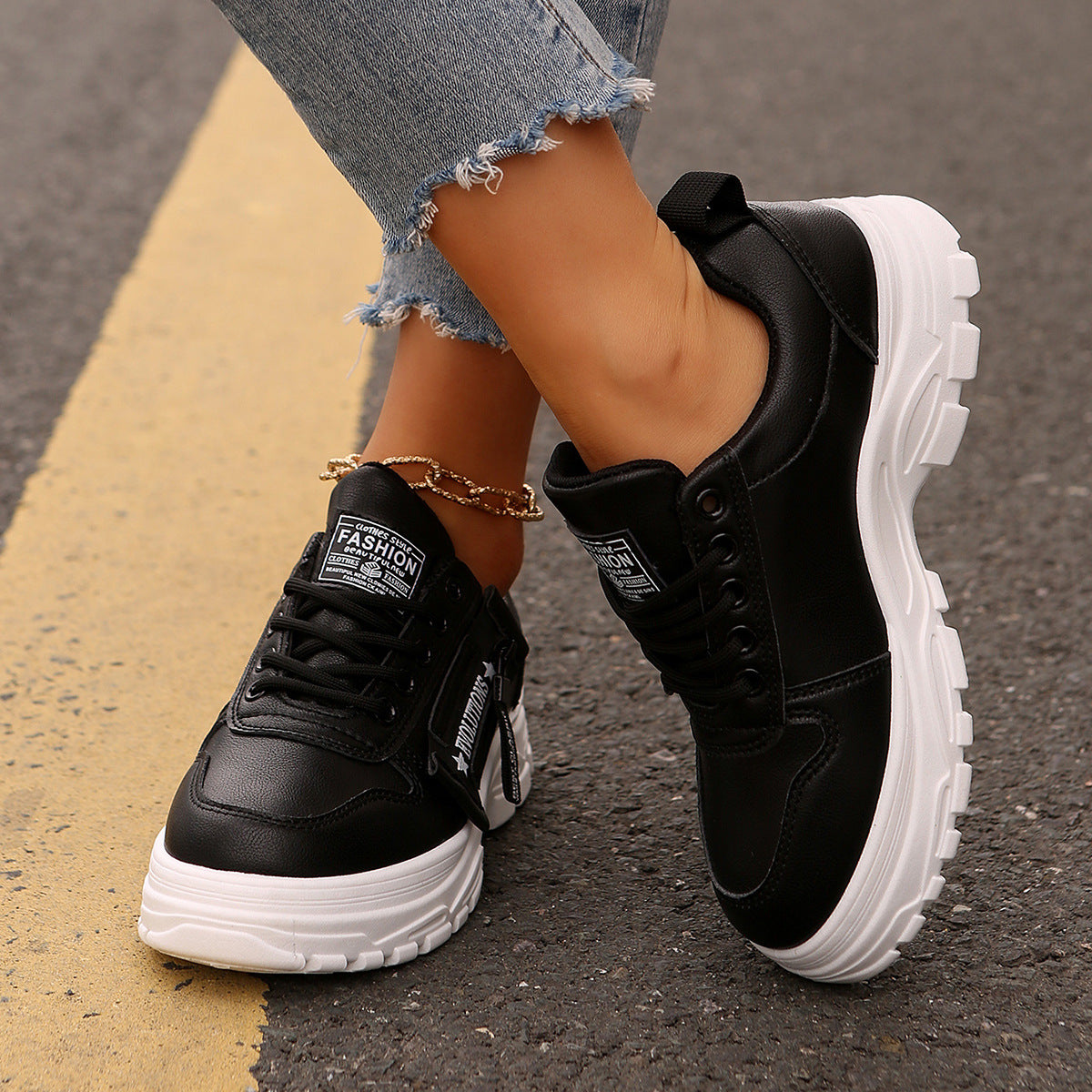 Side-Zipper Chunky Platform Casual Sneakers