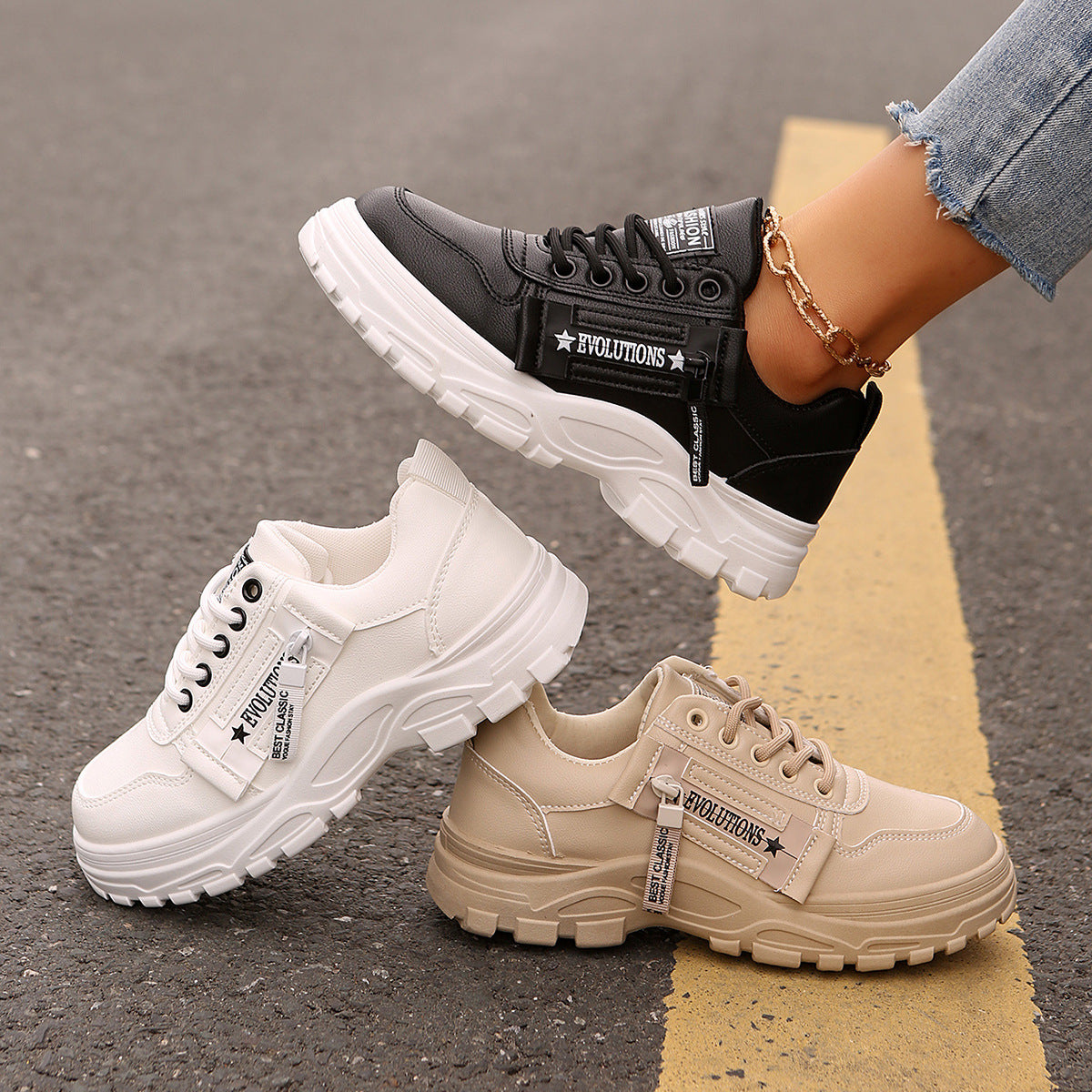 Side-Zipper Chunky Platform Casual Sneakers
