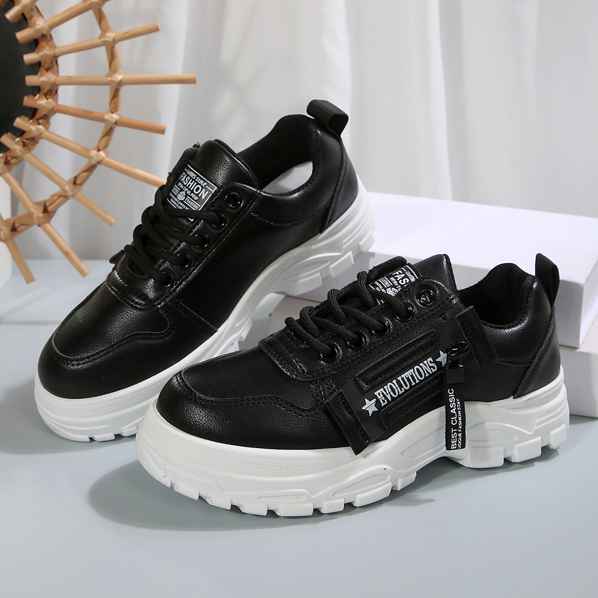 Side-Zipper Chunky Platform Casual Sneakers