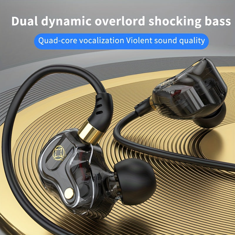 Hot Selling New Quad-core Double Acting Ring L-plug Earphone HIFI Heavy Subwoofer Phone Cable Length 1.5m/59.055inch Cable Anchor Earphone 3.5mm/0.14inch Plug TYPE-C Plug and Storage Box