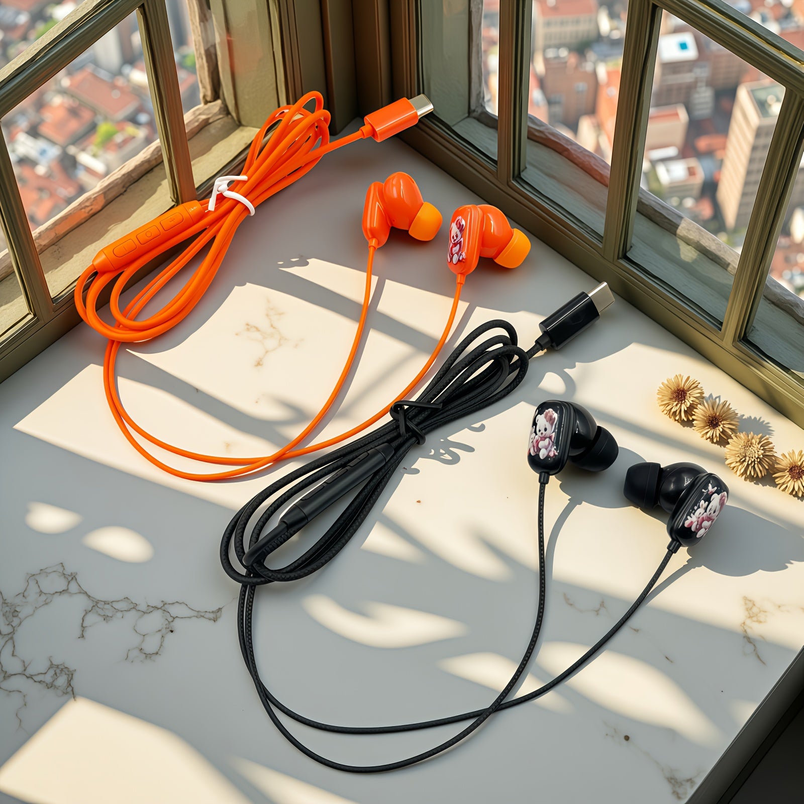 This Newly Designed Wired Headset Features a Cartoon Style with a Cute Bear Pattern Printed on a Flat Surface. It Offers High-Definition Sound Quality for Music And Gaming, Comes with a Built-In Microphone